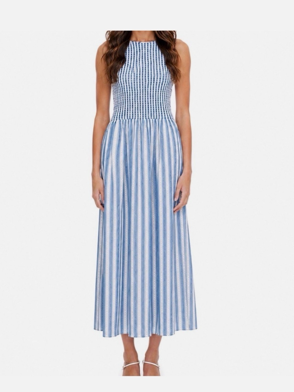 NWT The Caroline Constas Cosima Smocked Maxi Dress Small Blue white  Striped